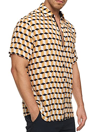 Indicode Herren INWalli Hawaii Retrohemd aus Viskose | Herrenhemd Kurzarm für Männer Black Mix, XL von Indicode