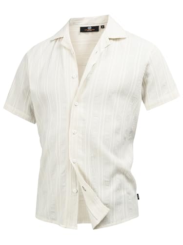 Indicode Herren INWay Kurzarmhemd mit Kent-Kragen | Jacquard Herrenhemd Männerhemd Vanilla Ice, L von Indicode
