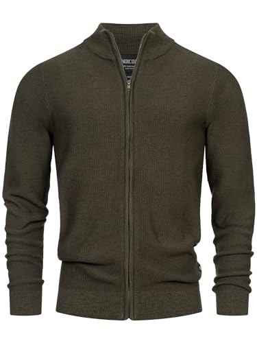 Indicode Herren INWestmoon Strickjacke mit Stehkragen | Fein-Strick Cardigan aus 100% Baumwolle Army S von Indicode