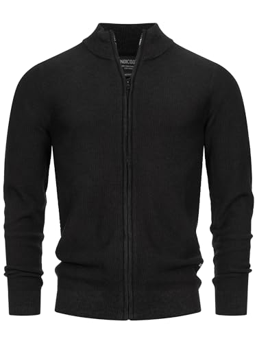 Indicode Herren INWestmoon Strickjacke mit Stehkragen | Fein-Strick Cardigan aus 100% Baumwolle Black L von Indicode