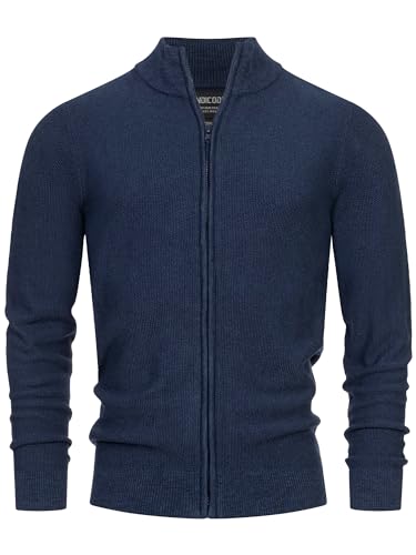 Indicode Herren INWestmoon Strickjacke mit Stehkragen | Fein-Strick Cardigan aus 100% Baumwolle Navy XXL von Indicode