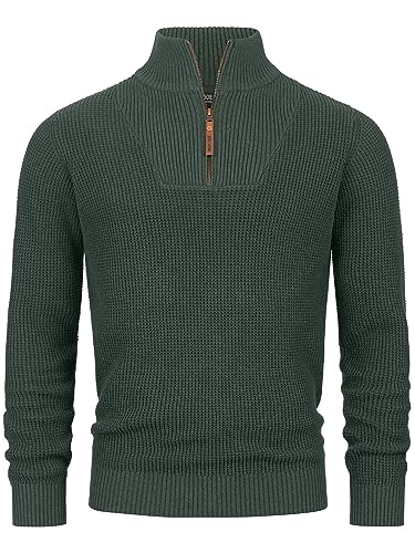 Indicode Herren INYassip Strickpullover mit Stehkragen | Pullover Herrenpulli mit Kragen und Reißverschluß Army XXL von Indicode