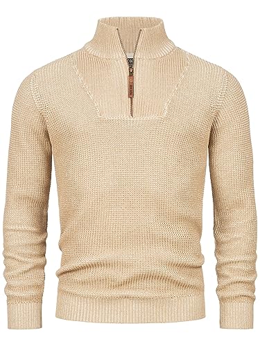 Indicode Herren INYassip Strickpullover mit Stehkragen | Pullover Herrenpulli mit Kragen und Reißverschluß Irish Cream M von Indicode