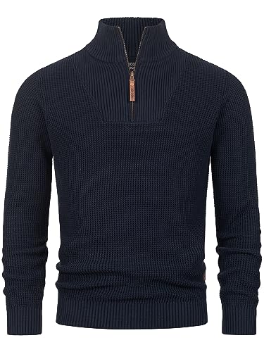 Indicode Herren INYassip Strickpullover mit Stehkragen | Pullover Herrenpulli mit Kragen und Reißverschluß Navy M von Indicode