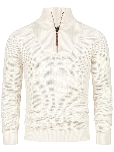 Indicode Herren INYassip Strickpullover mit Stehkragen | Pullover Herrenpulli mit Kragen und Reißverschluß White Asparagus L von Indicode