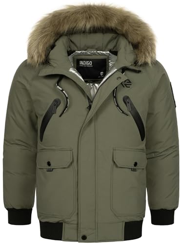 Indicode Herren INZakai Winterjacke mit Fell-Kapuze | warme Herrenjacke Parka Jacke Army, XL von Indicode