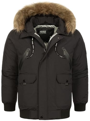 Indicode Herren INZakai Winterjacke mit Fell-Kapuze | warme Herrenjacke Parka Jacke Black XXL von Indicode