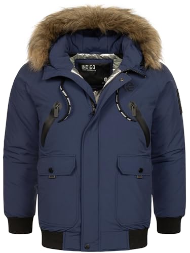 Indicode Herren INZakai Winterjacke mit Fell-Kapuze | warme Herrenjacke Parka Jacke Navy, XL von Indicode