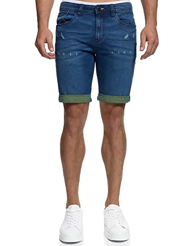Indicode Herren INZalento Jeans Shorts mit 4 Taschen | Herrenshorts Used Look für Männer Dark Blue, M von Indicode
