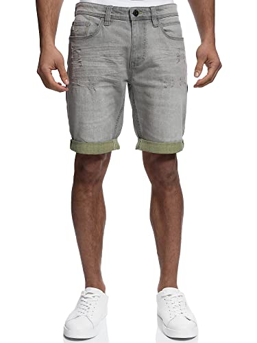 Indicode Herren INZalento Jeans Shorts mit 4 Taschen | Herrenshorts Used Look für Männer Lt Grey L von Indicode