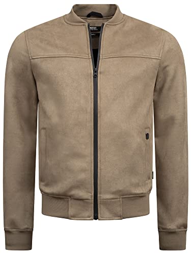 Indicode Herren Ibon Velours-Kunstleder Jacke | Herrenjacke Wildleder-Look für Männer Beige L von Indicode