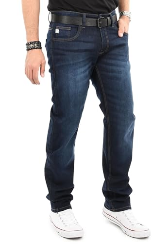 Indicode Herren Jeans (30W-38W) Regular Fit Stretch, Straight Cut Hosen - 98% Baumwolle, Tragegefühl Bequem, Männer Jeanshosen - B796 Dunkelblau W31/L32 von Indicode
