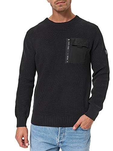 Indicode Herren Julieta Pullover aus 100% Baumwolle mit Brusttasche | Strickpullover für Männer Black XXL von Indicode