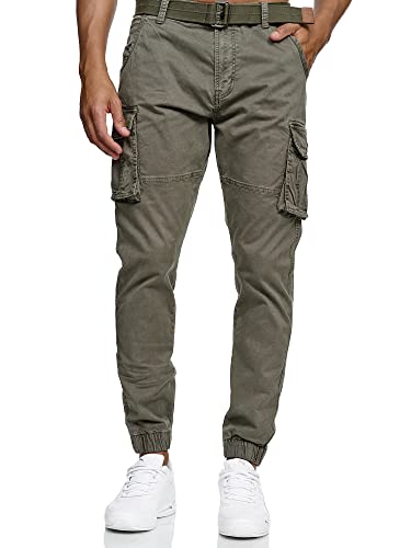 Indicode Herren Kerr Cargohose aus 98% Baumwolle inkl. Gürtel | Cargo Hose für Männer Army S von Indicode