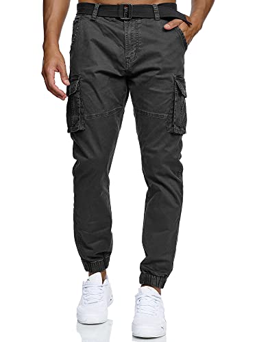 Indicode Herren Kerr Cargohose aus 98% Baumwolle inkl. Gürtel | Cargo Hose für Männer Black XL von Indicode