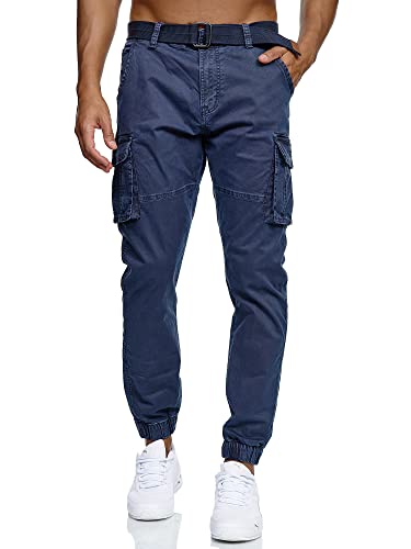 Indicode Herren Kerr Cargohose aus 98% Baumwolle inkl. Gürtel | Cargo Hose für Männer Navy S von Indicode