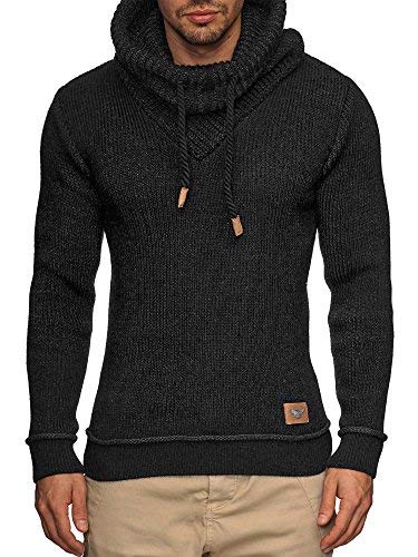 Indicode Herren Keshawn Grobstrick Winterpullover mit Schalkragen | Herrenpullover Strick Anthrazit L von Indicode