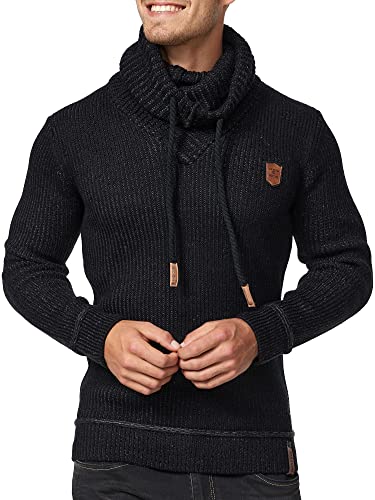 Indicode Herren Keshawn Grobstrick Winterpullover mit Schalkragen | Herrenpullover Strick Schwarz XL von Indicode