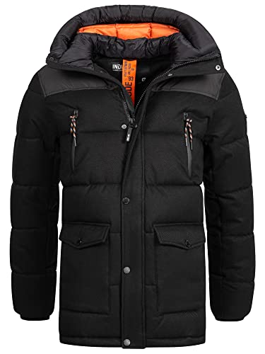 Indicode Herren Krem Winterjacke mit Kapuze | Herrenjacke Jacke Steppjacke Männer Black, S von Indicode