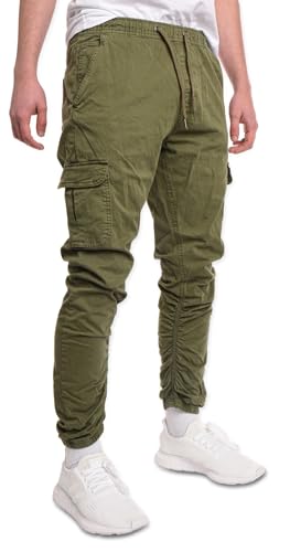 Indicode Herren Lakeland Cargohose inkl. Key Chain Regular Fit Cargo Slim Leg Chino Hose Baumwollhose Chinohose Stoffhose (Army, S) von Indicode