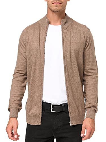 Indicode Herren Lau Strickjacke mit Stehkragen aus 80% Baumwolle | Cardigan für Männer Beige Mix M von Indicode