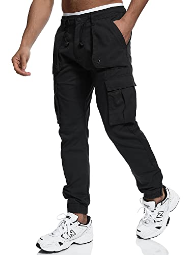 Indicode Herren Leonard Cargohose aus Baumwoll-Mix mit 5 Taschen | Cargo Hose f. Männer Black L von Indicode