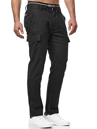 Indicode Herren Leonardo Cargohose aus Leinen & Baumwolle | Stoffhose für Männer Black, XXL von Indicode