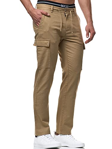 Indicode Herren Leonardo Cargohose aus Leinen & Baumwolle | Baumwoll Leinen Cargo Hose Cornstalk XL von Indicode