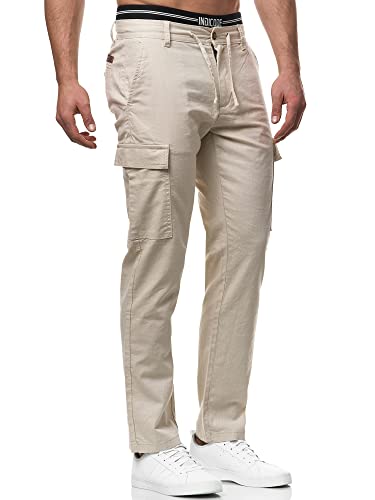 Indicode Herren Leonardo Cargohose aus Leinen & Baumwolle | Baumwoll Leinen Cargo Hose Fog XL von Indicode