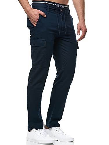 Indicode Herren Leonardo Cargohose aus Leinen & Baumwolle | Stoffhose für Männer Navy, XL von Indicode