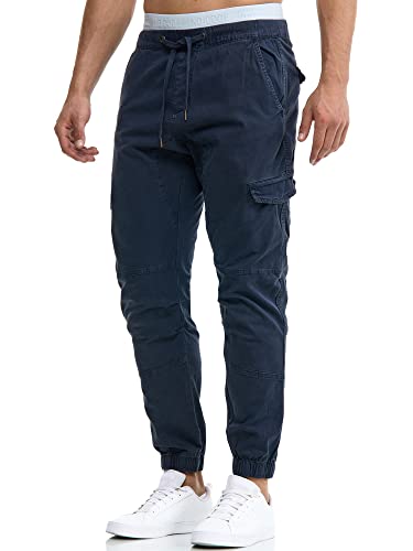 Indicode Herren Levi Cargo Cargo Hose Freizeithose Militär Army Chino Feldhose Outdoorhose Rangerhose Stoffhose Leinenhose, Navy, XL von Indicode