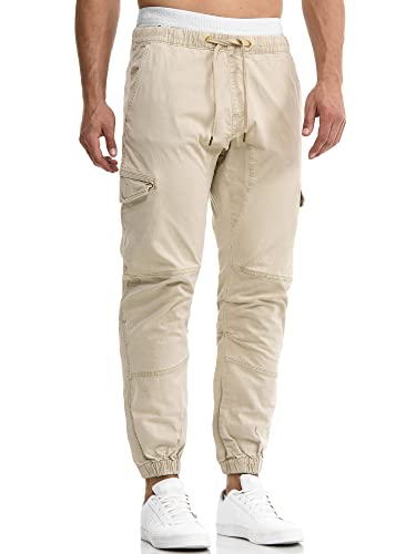 Indicode Herren Levi Cargo Cargo Hose Freizeithose Militär Army Chino Feldhose Outdoorhose Rangerhose Stoffhose Leinenhose, White Pepper, S von Indicode