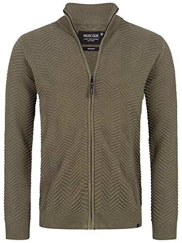 Indicode Herren Lexson Strickjacke mit Stehkragen | Feinstrick Jacke Cardigan für Männer Army XL von Indicode