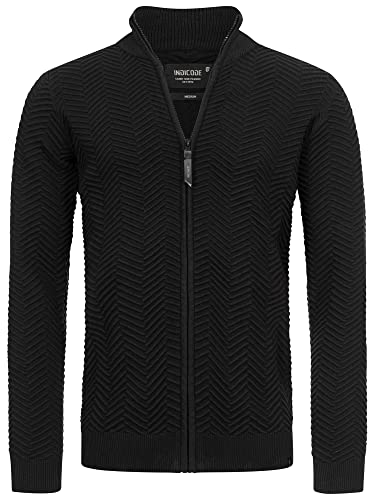 Indicode Herren Lexson Strickjacke mit Stehkragen | Feinstrick Jacke Cardigan für Männer Black M von Indicode