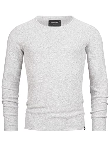 Indicode Herren Loakim Klassischer Strickpullover meliert mit Rundhalsausschnitt | Pullover Herrenpullover Pulli für Herren Knit Crew Neck Optical White L von Indicode