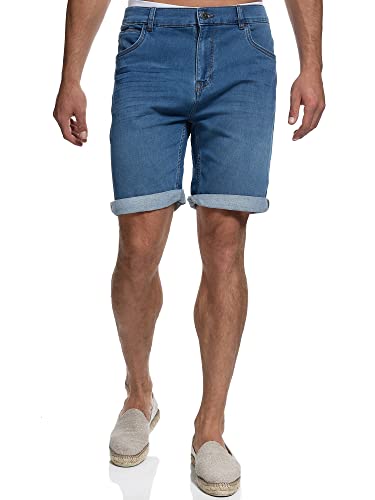 Indicode Herren Lonar Jeans Shorts mit 5 Taschen | Herrenshorts Used Look für Männer Blue Wash, S von Indicode