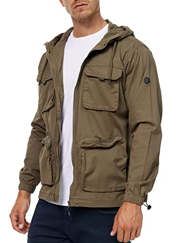 Indicode Herren Lordsburg Übergangsjacke mit 4 Taschen und Kapuze | HerrenJeans Jacke Army L von Indicode