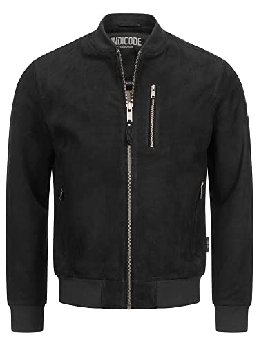 Indicode Herren Maddoc Lederjacke aus Ziegenleder in Wildleder-Optik | Echtleder Jacke Motorradjacke Bikerjacke Black M von Indicode