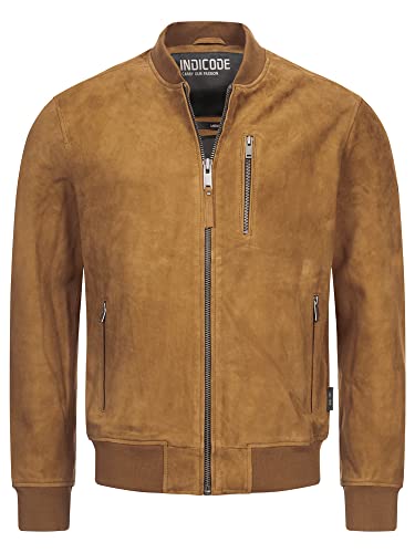 Indicode Herren Maddoc Lederjacke aus Ziegenleder in Wildleder-Optik | Echtleder Jacke Motorradjacke Bikerjacke Camel M von Indicode