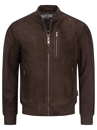 Indicode Herren Maddoc Lederjacke aus Ziegenleder in Wildleder-Optik | Echtleder Jacke Motorradjacke Bikerjacke Dk Brown L von Indicode