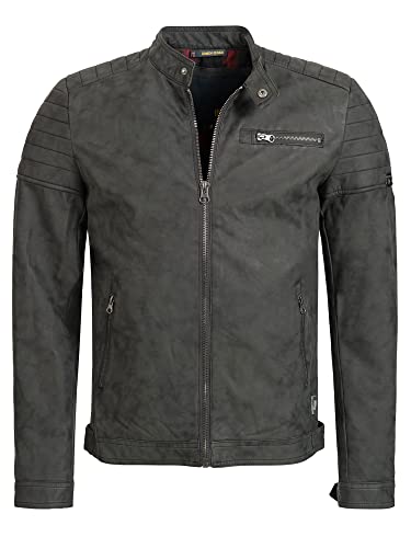 Indicode Herren Manuel Lederjacke aus Leder-Imitat | Motorradjacke Bikerjacke für Männer Dk Grey, S von Indicode