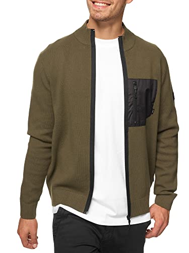 Indicode Herren Manuel Strickjacke mit Stehkragen & Brusttasche | Cardigan mit Reißverschluss für Männer Army XXL von Indicode
