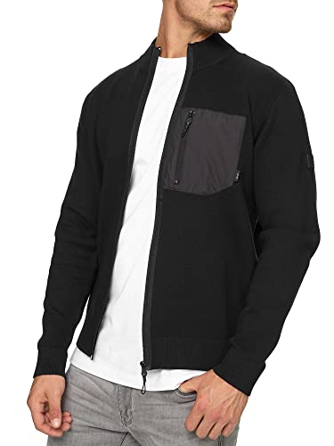 Indicode Herren Manuel Strickjacke mit Stehkragen & Brusttasche | Regular Fit Jacke Cardigan mit Reißverschluss Black L von Indicode