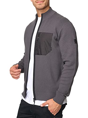 Indicode Herren Manuel Strickjacke mit Stehkragen & Brusttasche | Cardigan mit Reißverschluss für Männer Dk Grey XXL von Indicode