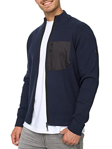 Indicode Herren Manuel Strickjacke mit Stehkragen & Brusttasche | Cardigan mit Reißverschluss für Männer Navy XXL von Indicode