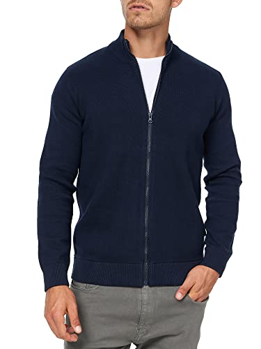 Indicode Herren Marco Strickjacke mit Stehkragen | Regular Fit Feinstrick Jacke mit Reißverschluss Cardigan Navy L von Indicode