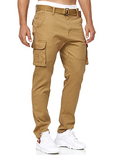 Indicode Herren Mathen Cargohose aus 98% Baumwolle inkl. Gürtel | Cargo Hose für Männer Amber, XXL von Indicode
