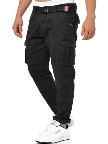 Indicode Herren Mathen Cargohose aus 98% Baumwolle inkl. Gürtel | Cargo Hose für Männer Black, M von Indicode