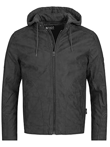 Indicode Herren Miguel Jacke aus Leder-Imitat | Kunstleder Herrenjacke Bikerjacke Dk Grey, M von Indicode
