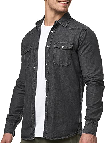 Indicode Herren Mike Hemd mit 2 Brust-Tasche aus Baumwolle | Herrenhemd für Männer Black, XXL von Indicode